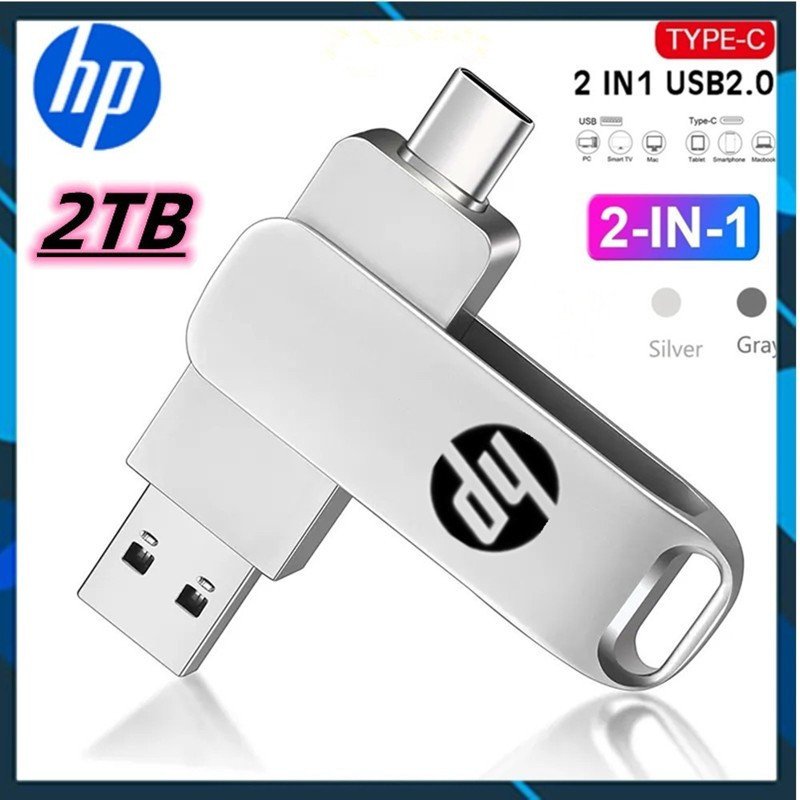 Unidade flash USB HP 2TB 1TB OTG Metal TYPE-C 512G