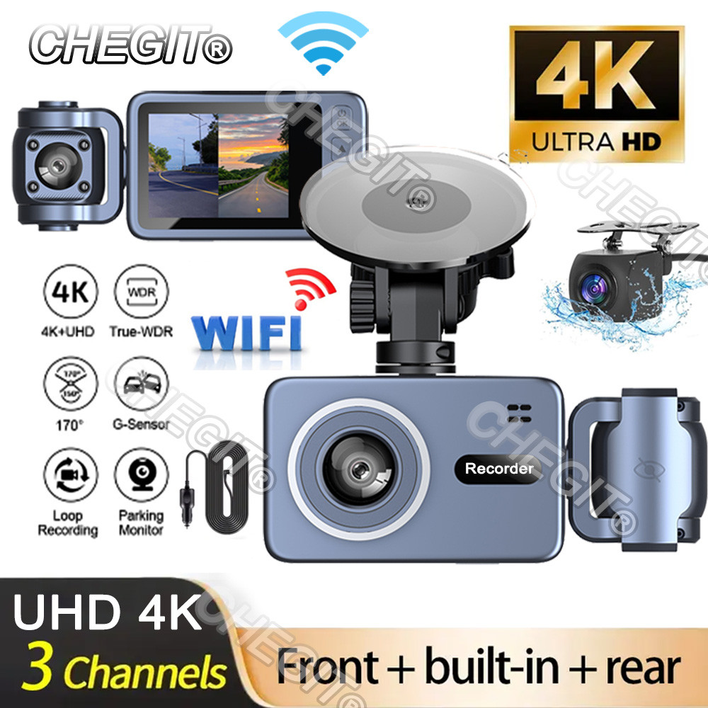 4K Carro Dvr 3 Canais Gravador De Vídeo Wifi Fren