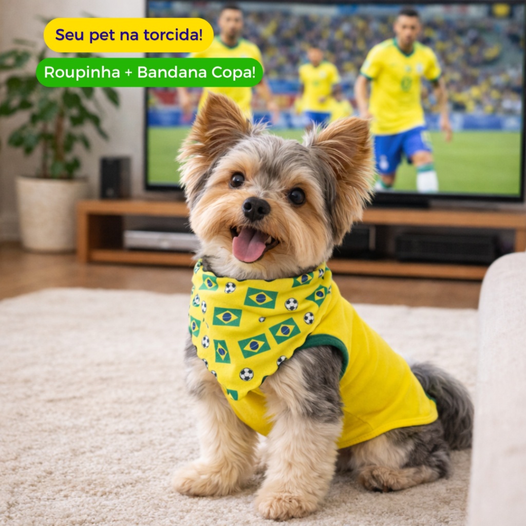Roupinha Pet Brasil Copa + Bandana Roupa Cachorro 