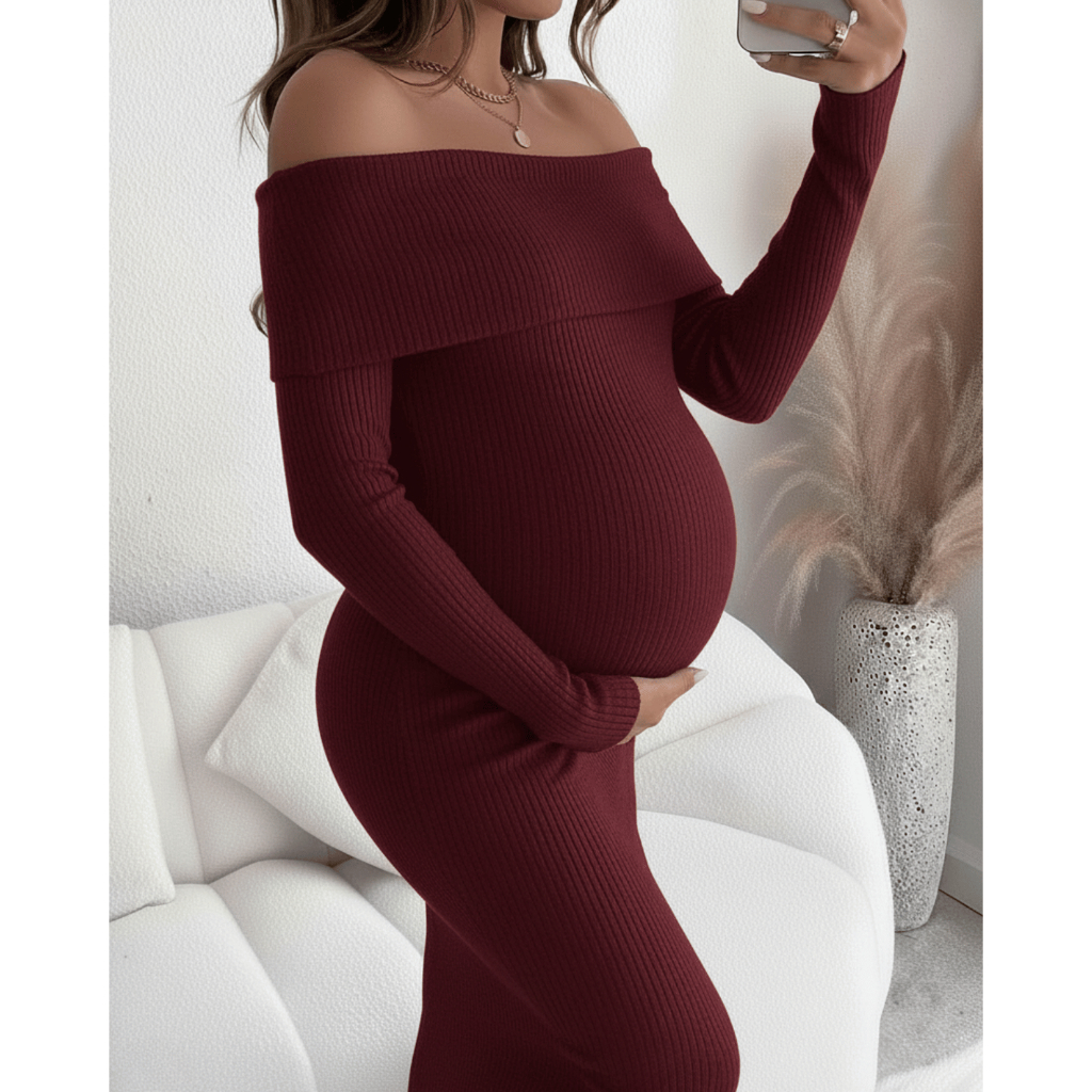 Vestido Gestante Longo Casual Canelado Ombro A Omb
