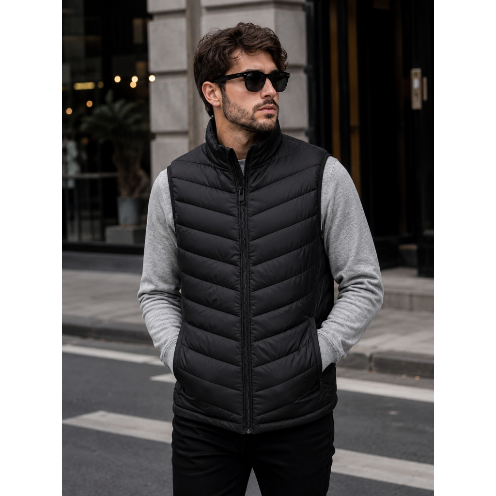 Colete Puffer Masculino Preto Leve Inverno Casual 