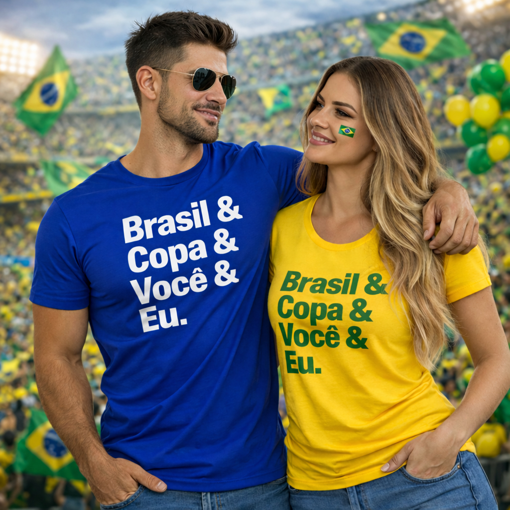 Kit Camiseta Casal Brasil Copa 2026 | 100% Algodã