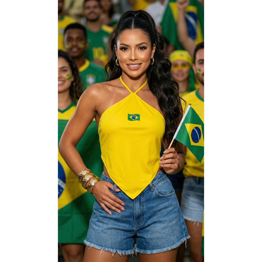 Blusa Brasil Cropped Top Feminino Frente Única Br