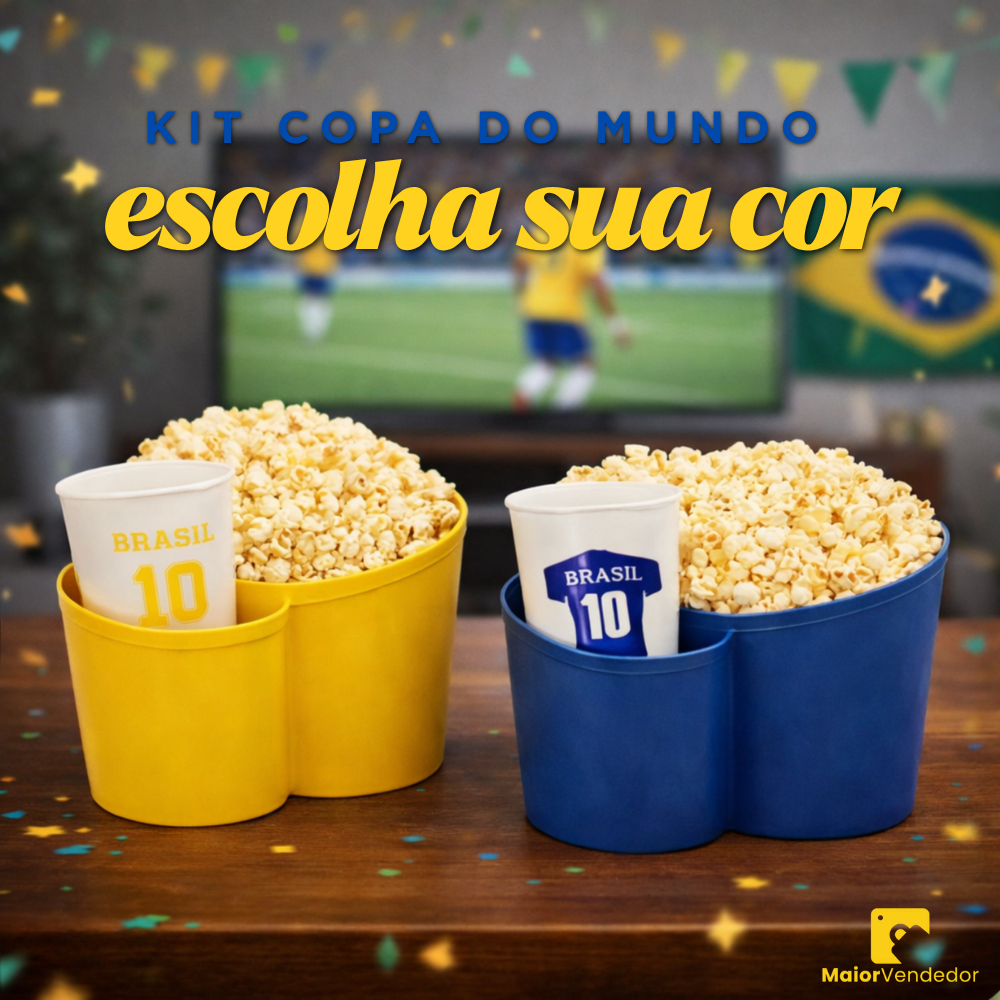 Kit 5 Pipoqueiras + 5 Copos Temático Brasil Copa 