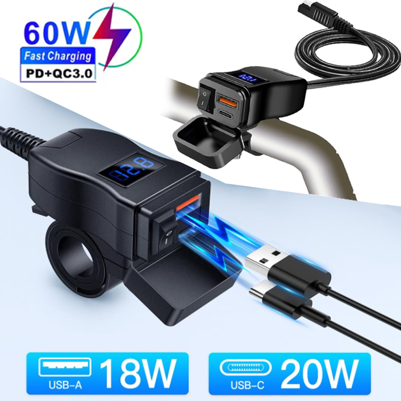 PD QC3.0 Motocicleta USB Carregador Rápido Guiado
