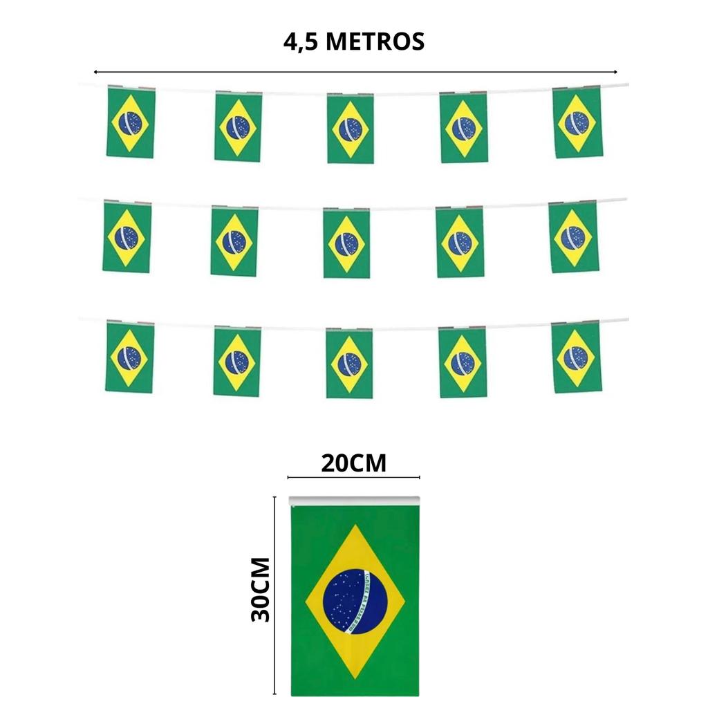 Bandeirolas Brasil 5 metros Copa do Mundo Varal 12