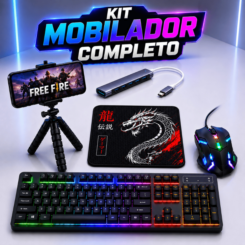 Kit Mobilador Completo Gamer Teclado Mouse RGB Hub