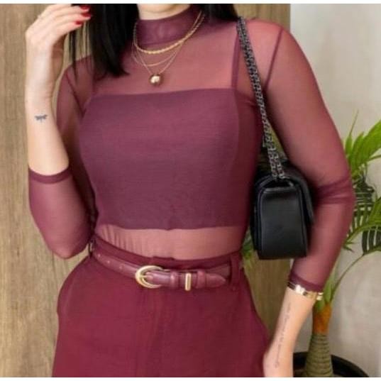 Body Tule de Gola Alta e manga Longa diversas core
