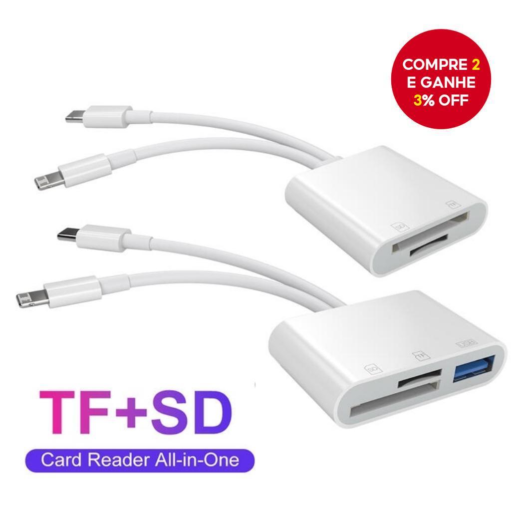 Leitor de cartão SD Tipo C Lightning 2 em 2, comp