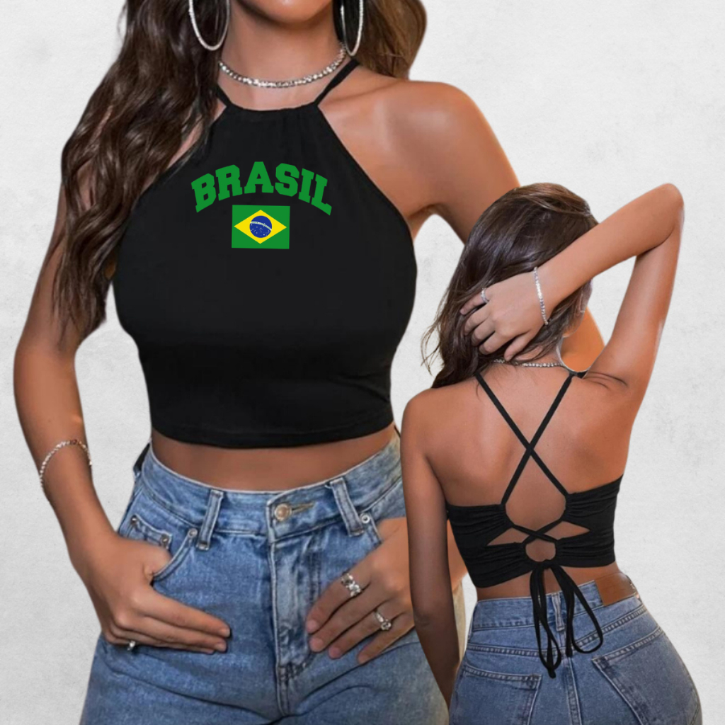 Blusinha Brasil Copa 2026 Top Cropped de Amarrar N