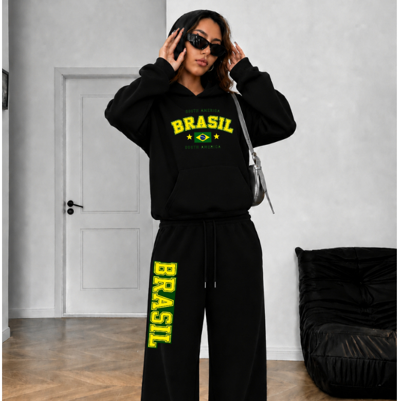 Conjunto Moletom Feminino Brasil Blusa de Frio Fla