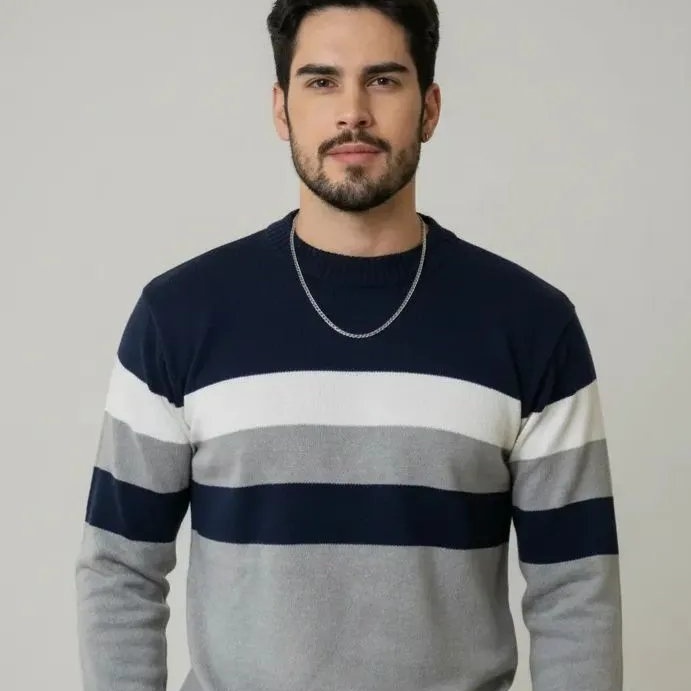 Blusa Masculina de Tricô Suéter Manga Longa List