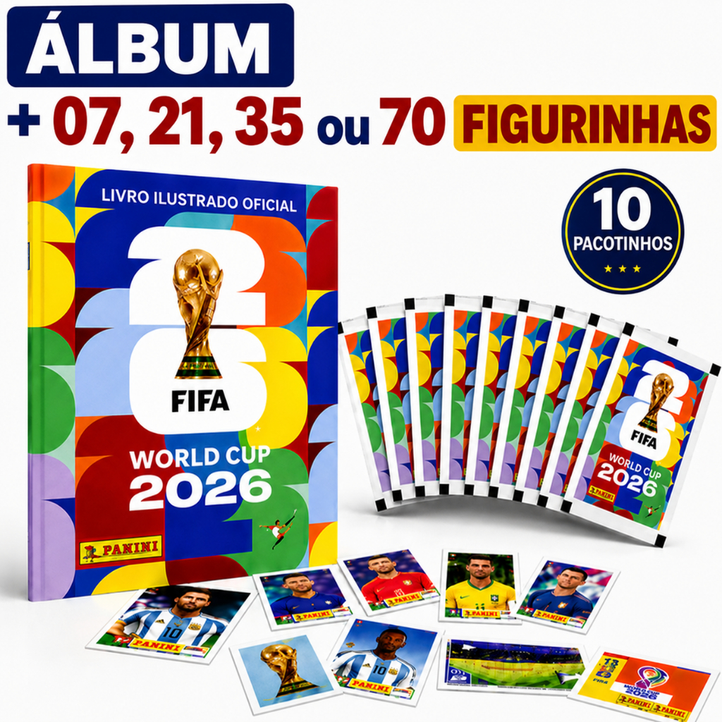 Kit Álbum Copa do Mundo FIFA 2026 Brochura + 7/21