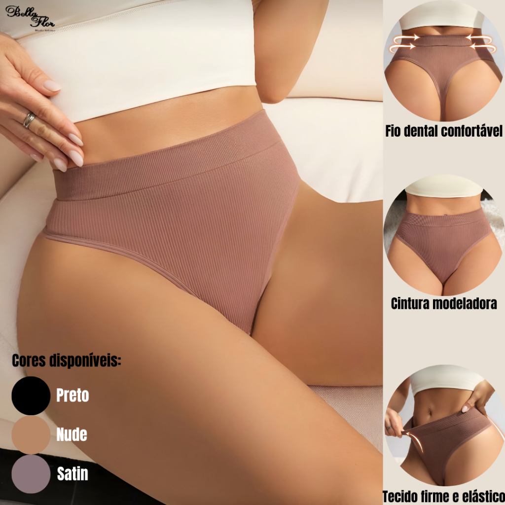 Kit 5 ou 3 Calcinhas Caneladas Sem Costura Modelad