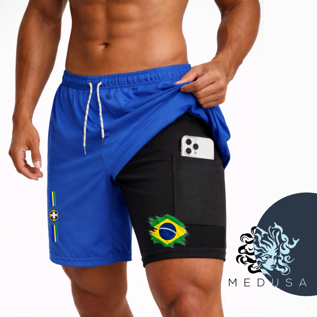 Bermuda Compressão 2em1 BRASIL 02  Masculina DryF