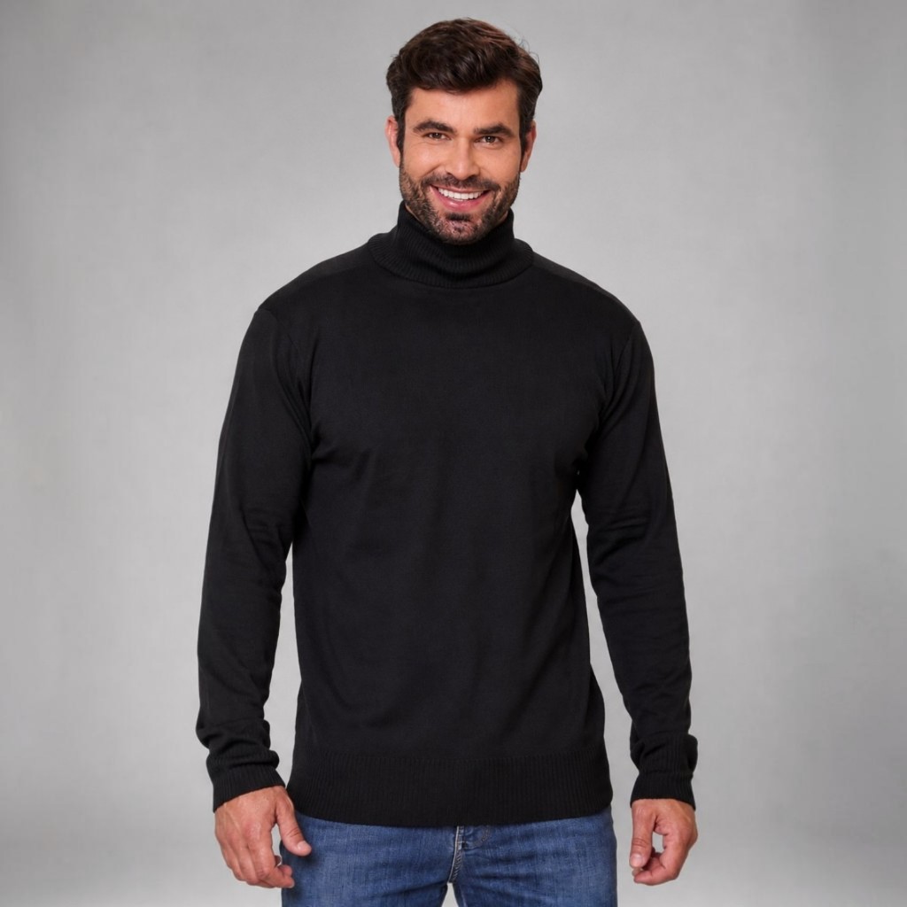 Blusa de Lã Frio Masculina Gola Alta Manga Longa 