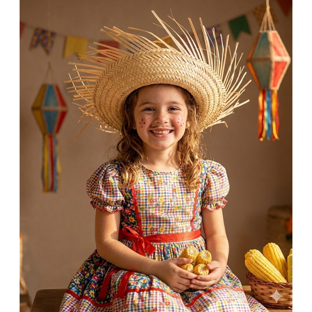 Kit 10 Chapéus INFANTIL Desfiado de Palha  São J