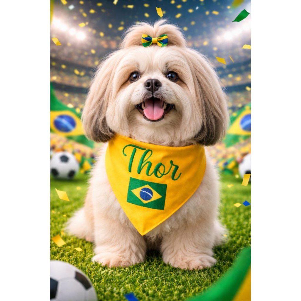 Bandana Pet Brasil/Copa do Mundo Bordado nome