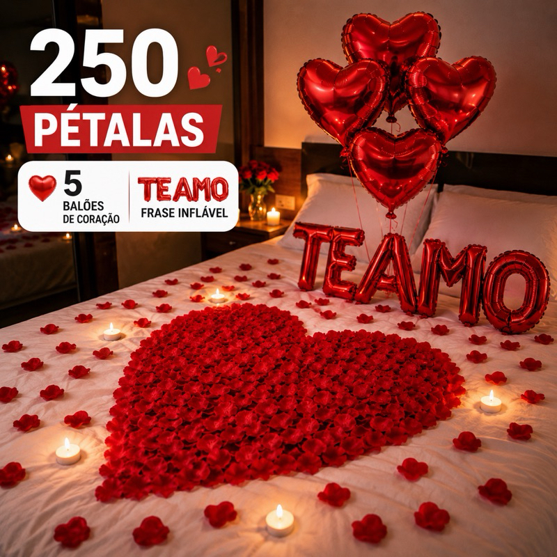 Kit Romântico 250 Pétalas Artificiais + 5 Balão