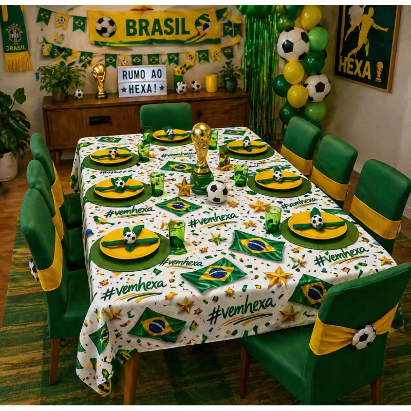 TOALHA DE MESA COPA DO MUNDO BRASIL FUTEBOL 2,20M 