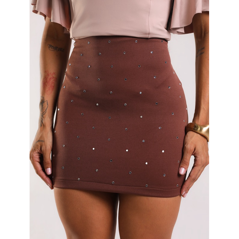 Saia Feminina Neoprene Pedraria Strass Brilhosa Es