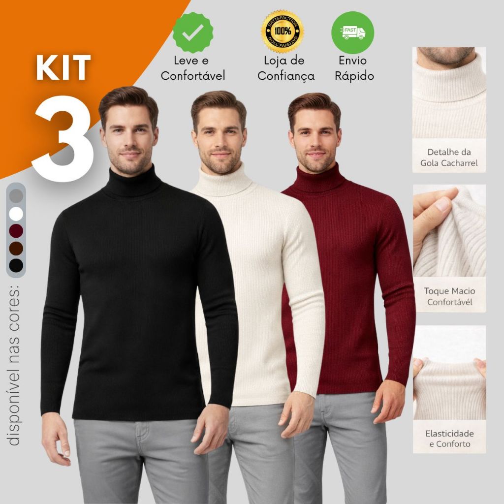 Kit 3 Blusa Masculina Canelada Cacharrel