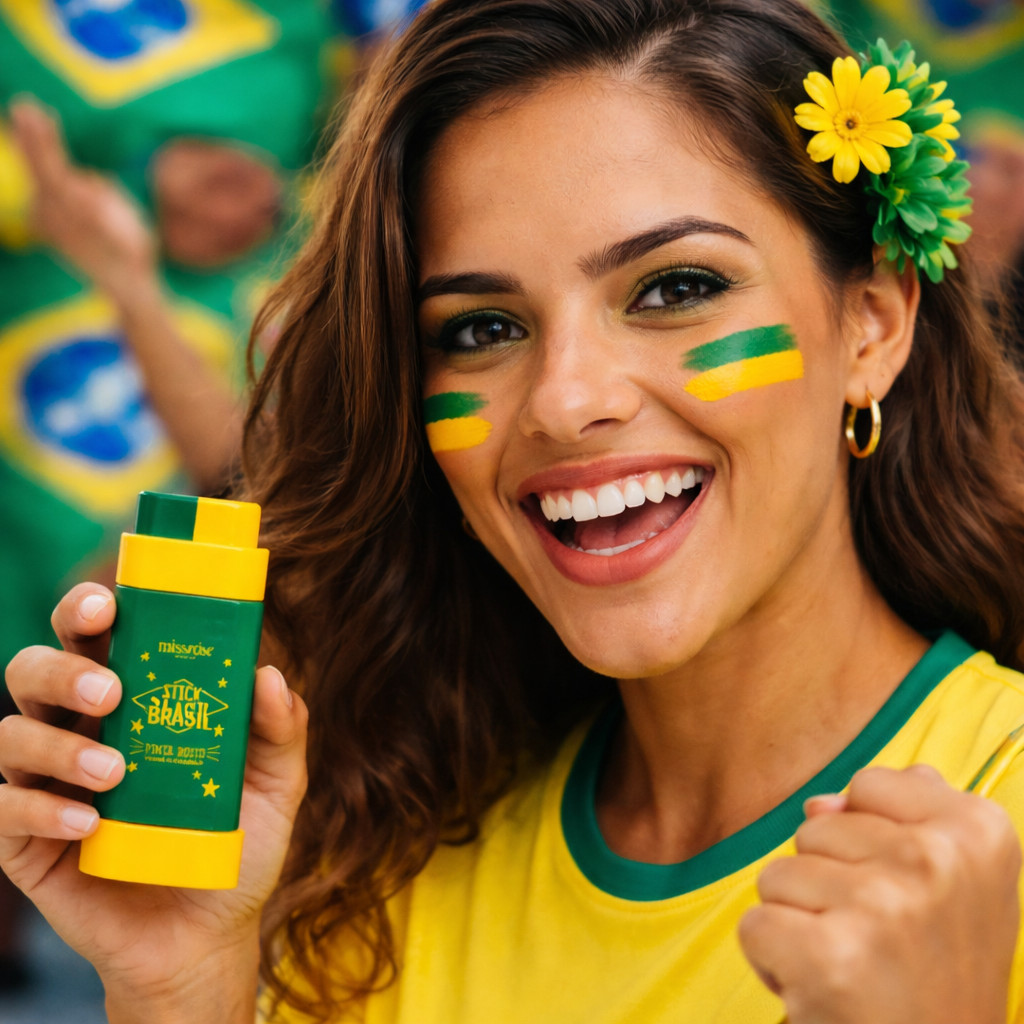 Stick Brasil Pinta Rosto Verde e Amarelo Miss Ros�