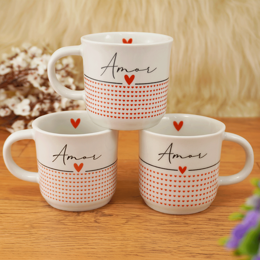 Jogo kit Xícaras de Porcelana Ágata 200ml  Amor 