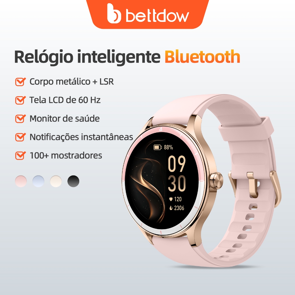 Smartwatch feminino BETTDOW: tela LCD de 1,27 pole