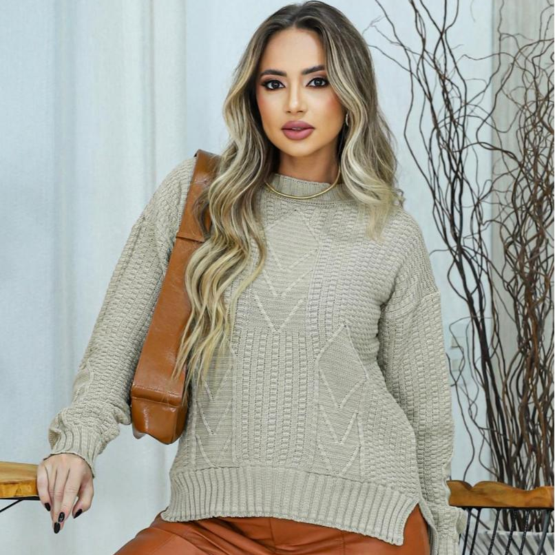 Blusa Feminina Tricot Frio Inverno Geométrica Mul
