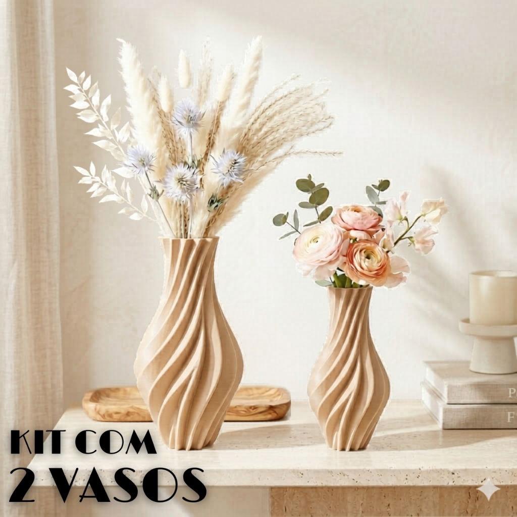 Kit 2 Vasos Decorativos Espiral 3D Cachepot Modern