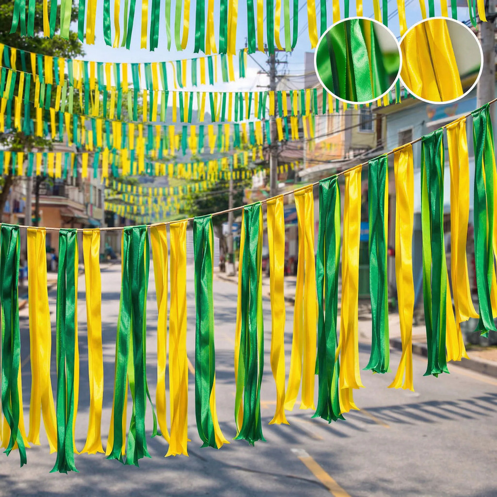 Kit 100m Varal Fitinhas Metalizada Verde Amarelo C
