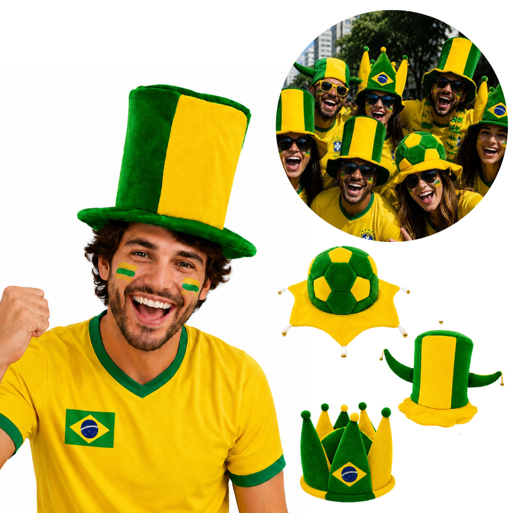 Kit 4 Chapéu do Brasil Cartola Torcedor em Veludo