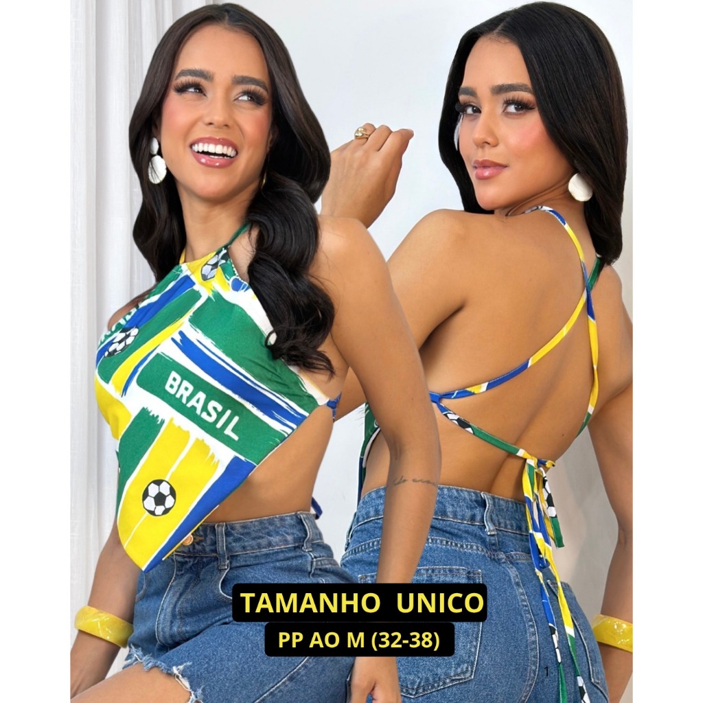 Cropped Brasil Core Blusa Copa Top Costas Nua Fren