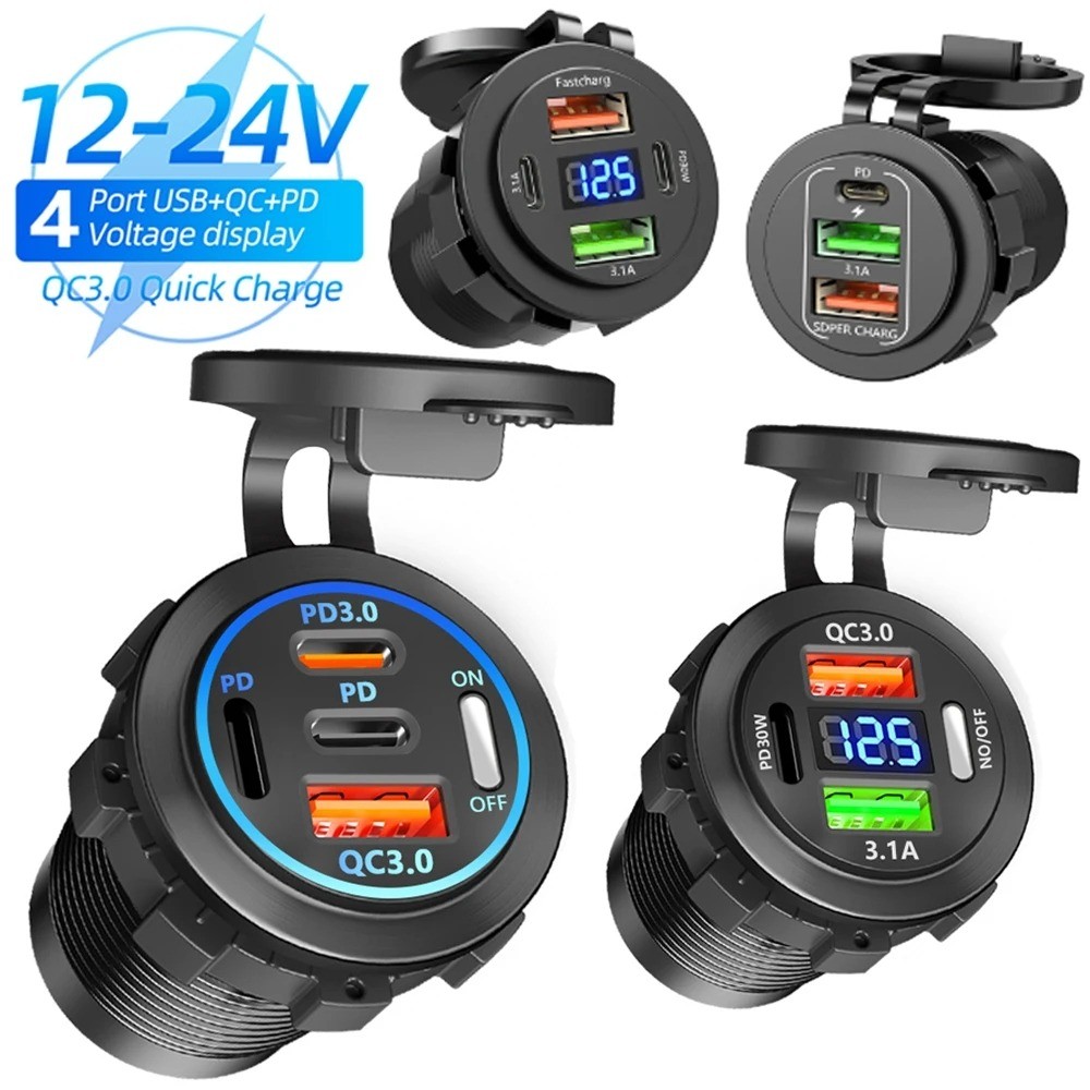 Novo Carregador De Carro USB 2/3/4 Portas PD QC 3.