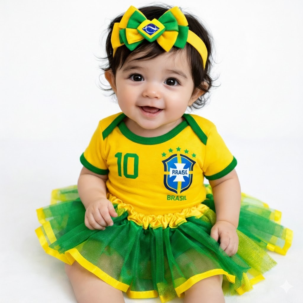 Kit Body Copa Bebê Menina Torcedora Brasil Infant