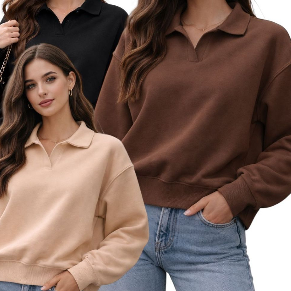 Moletom Feminino Oversized Gola Polo Premium Casua