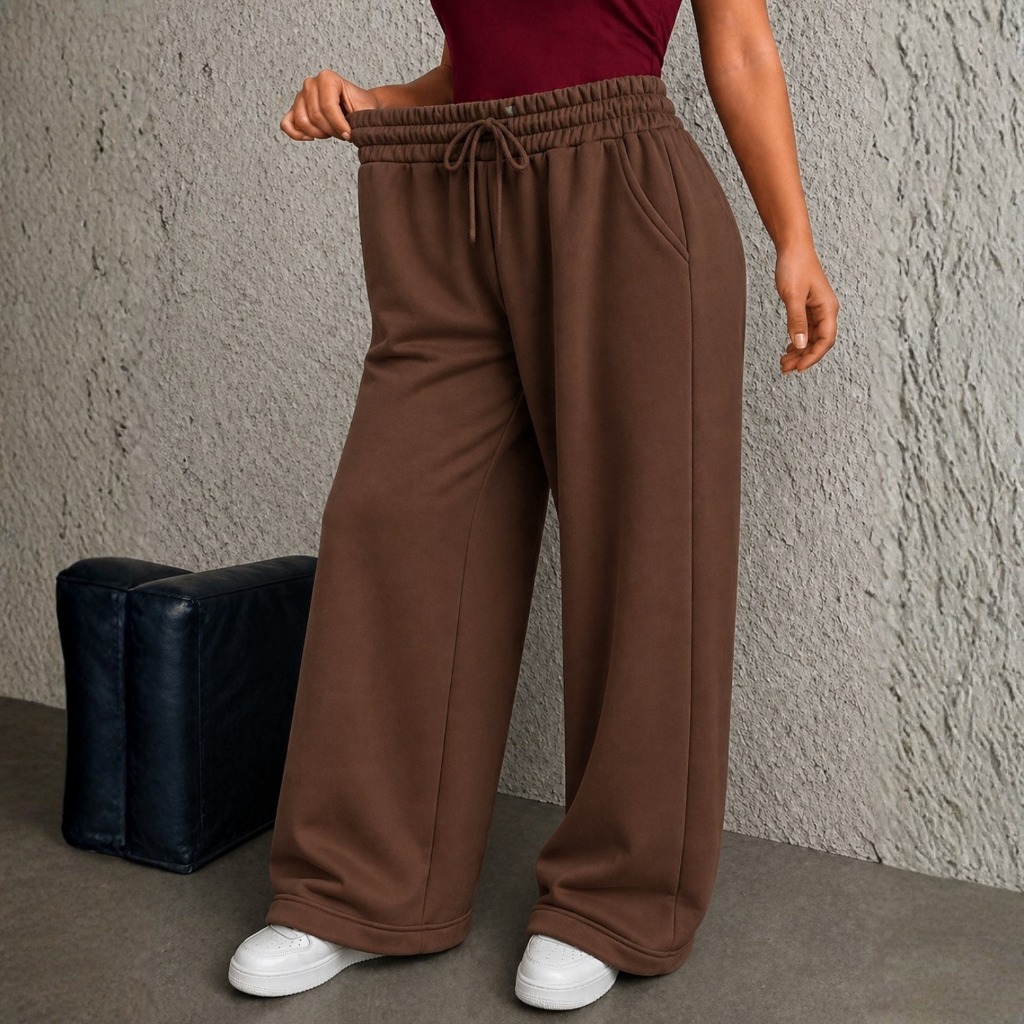 Calça Moletom Pantalona Feminina Wide Leg Cintura
