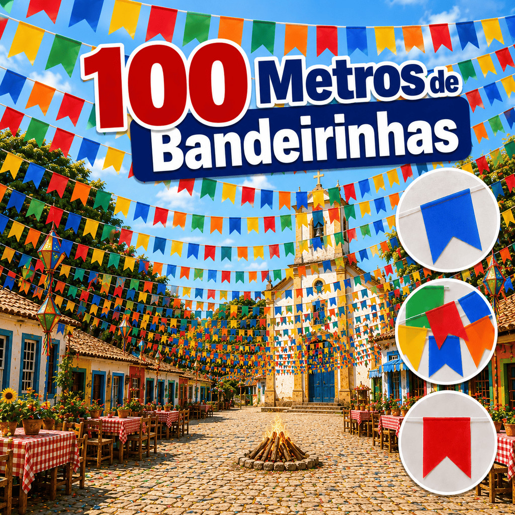 Kit Bandeirinha Festa Junina Colorida De Plástico