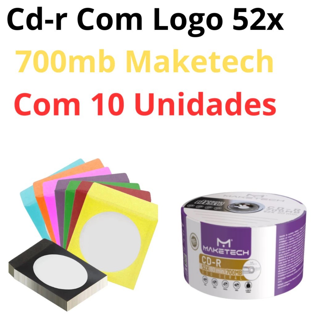 CD-R virgem 52x 700MB 80min MAKETECH Kit com 10 Un