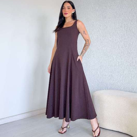 Vestido Longo Rodado 100% Algodão Premium Com Bol