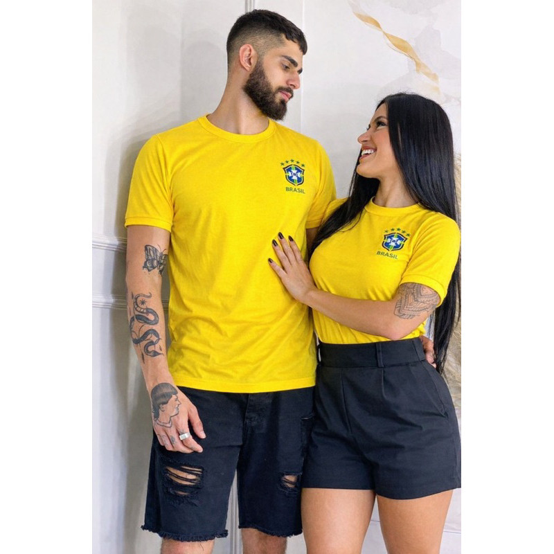 Kit 2 T-Shirt Casal Brasil TORCEDOR CASAL Modelo N