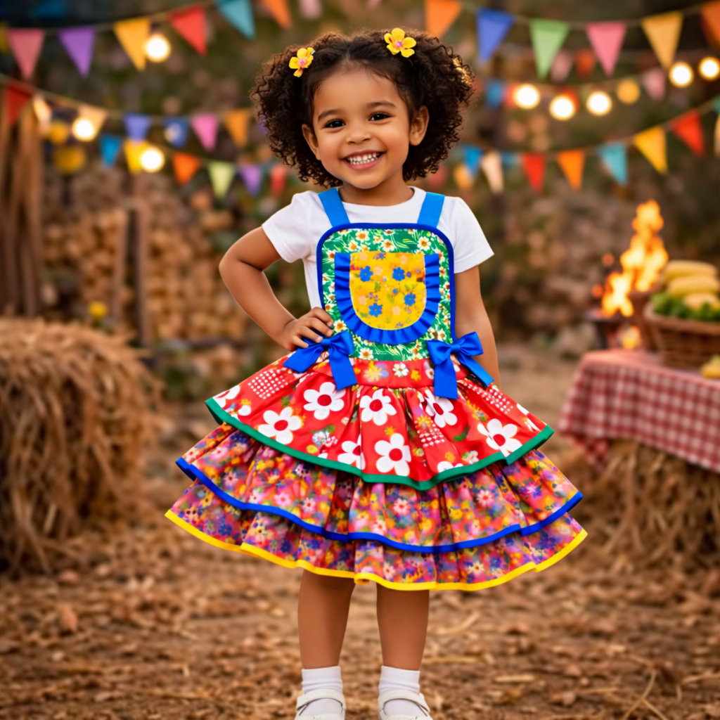 Vestido Festa Junina Infantil Caipira Colorido Lux