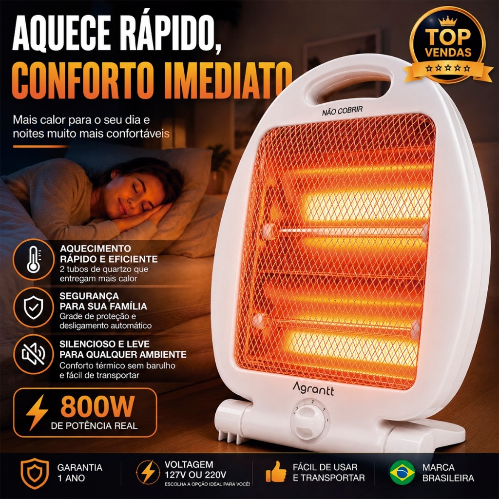 Aquecedor Doméstico Elétrico Agrantt Quartzo 400