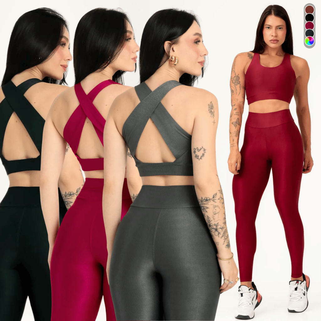 Conjunto Fitness Canelado Poliamida Calça Legging