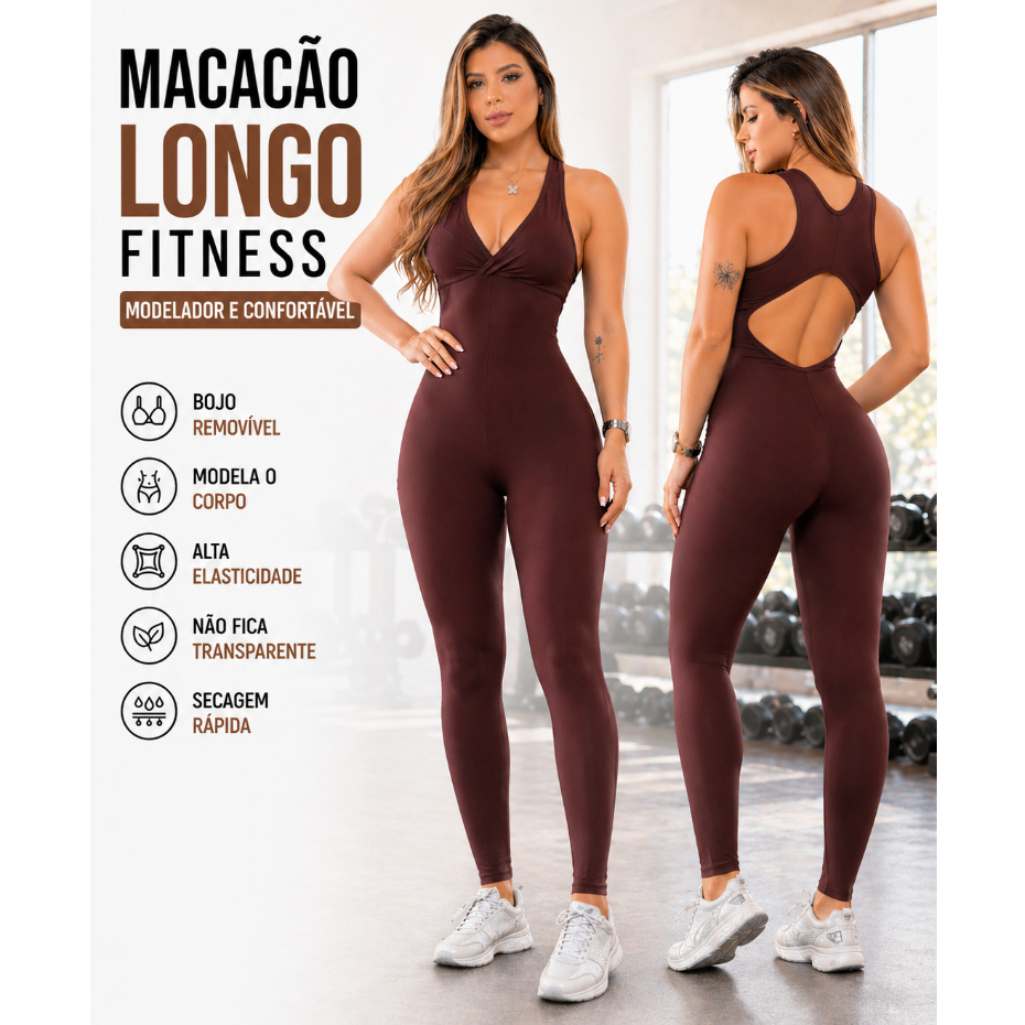 Macacão Fitness Longo  Legg Treino  Academia Zero