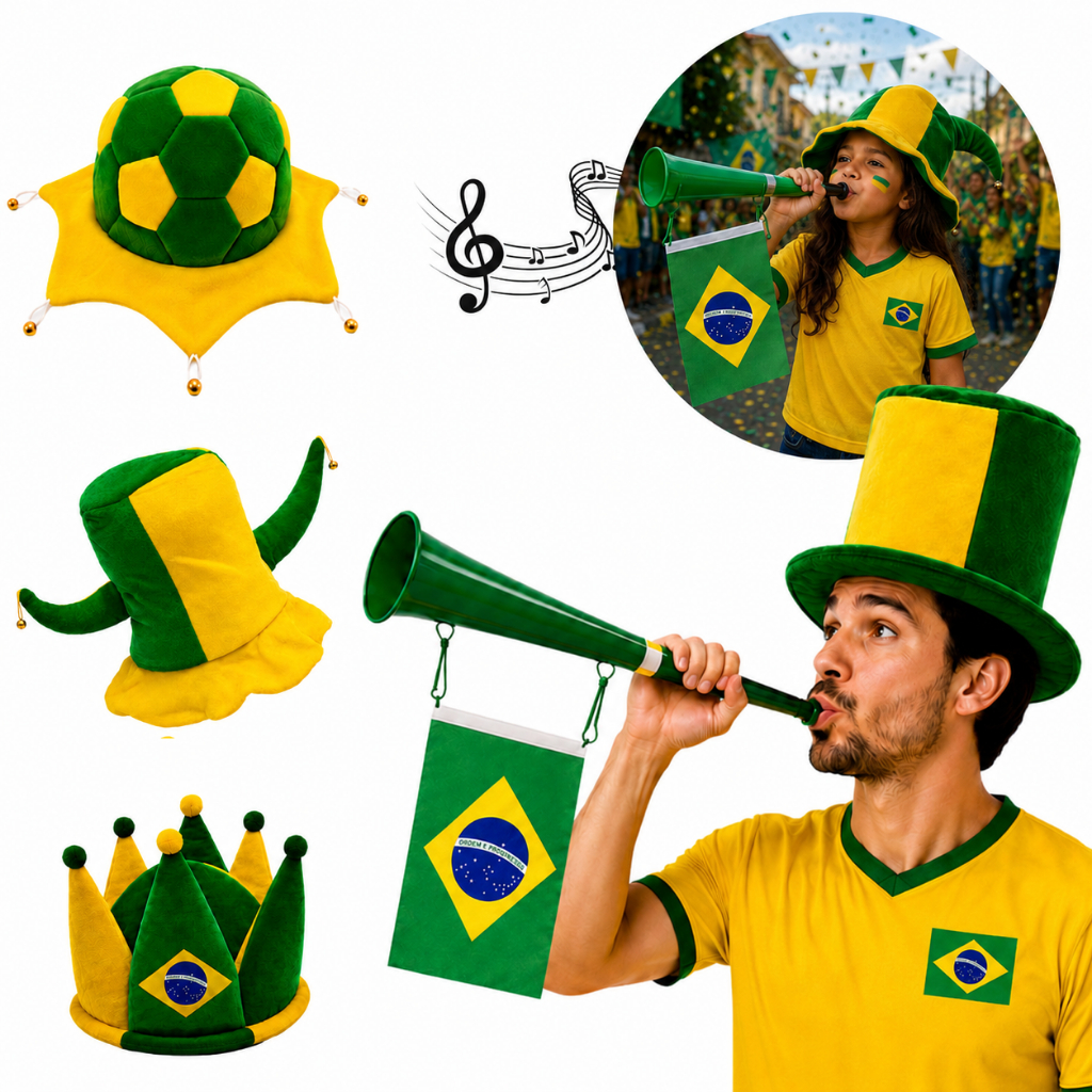Chapéu do Brasil Torcedor + Vuvuzela Corneta Iten