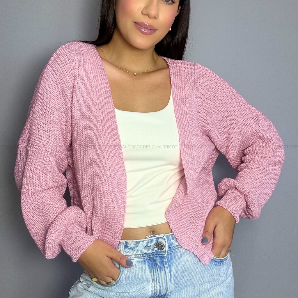 Cardigan Feminino Tricot Elegante Curto Casaco De 