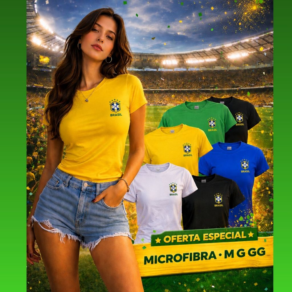Blusa Feminina Cores Brasil Brasão Copa Do Mundo 