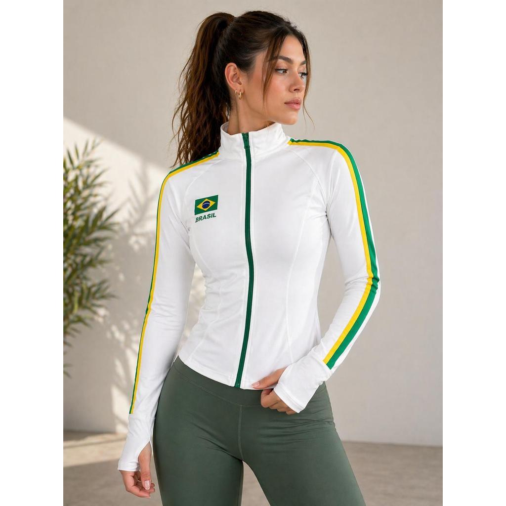 blusa manga longa com estampa do brasil para trein